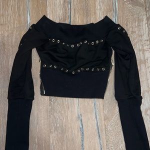 Black studded crop top — long sleeves, I Am Gia